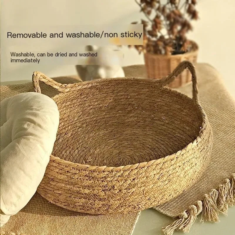 The LillyGreen Woven Retreat™ – Chic Natural Bed for Cozy Pets in Urban Spaces