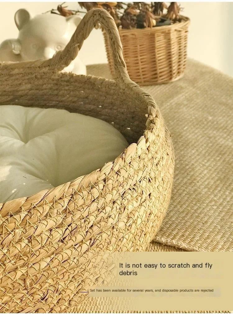 The LillyGreen Woven Retreat™ – Chic Natural Bed for Cozy Pets in Urban Spaces