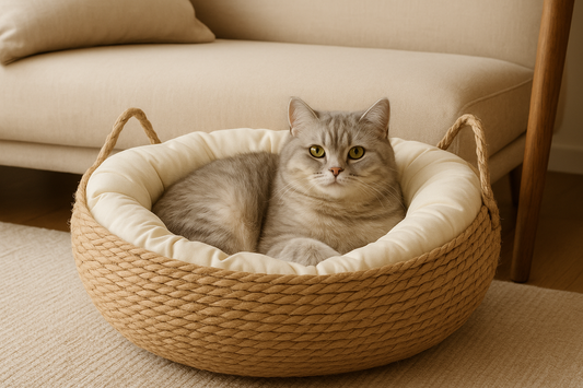 The LillyGreen Woven Retreat™ – Chic Natural Bed for Cozy Pets in Urban Spaces