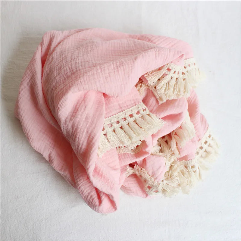 The LillyGreen CozyFold™ Muslin Throw – Lightweight Fringe Blanket for Pets