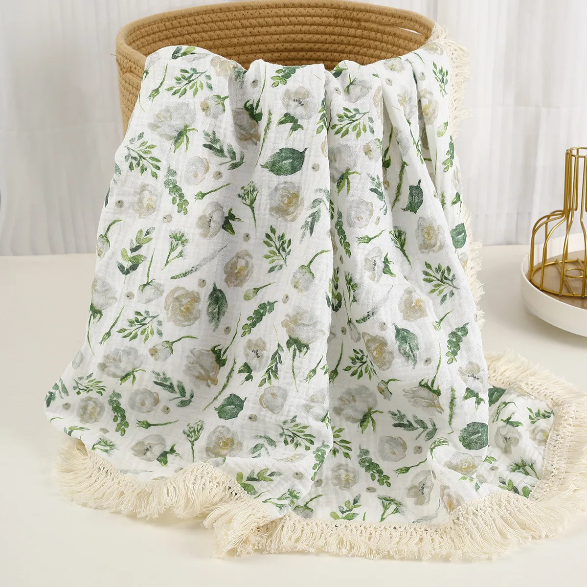 The LillyGreen CozyFold™ Muslin Throw – Lightweight Fringe Blanket for Pets