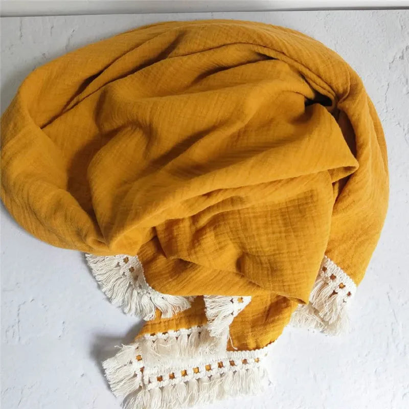 The LillyGreen CozyFold™ Muslin Throw – Lightweight Fringe Blanket for Pets