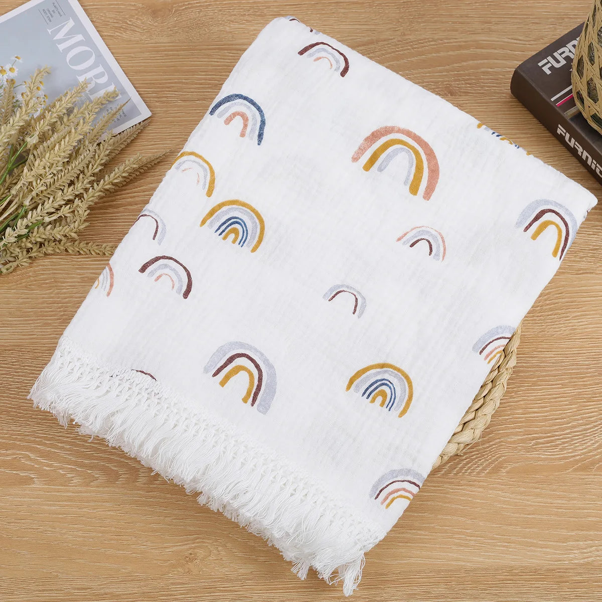 The LillyGreen CozyFold™ Muslin Throw – Lightweight Fringe Blanket for Pets