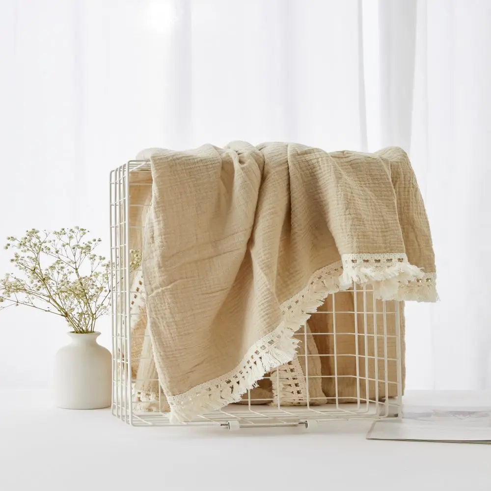 The LillyGreen CozyFold™ Muslin Throw – Lightweight Fringe Blanket for Pets