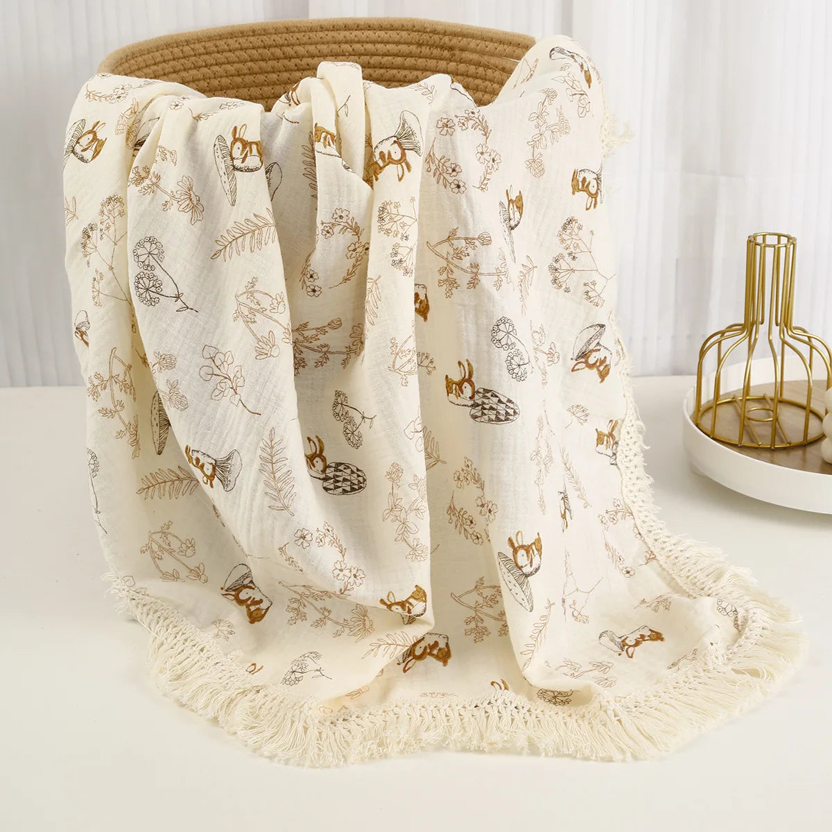The LillyGreen CozyFold™ Muslin Throw – Lightweight Fringe Blanket for Pets