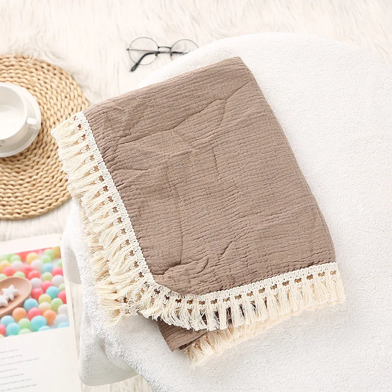 The LillyGreen CozyFold™ Muslin Throw – Lightweight Fringe Blanket for Pets