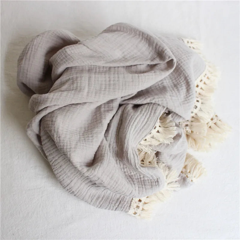 The LillyGreen CozyFold™ Muslin Throw – Lightweight Fringe Blanket for Pets