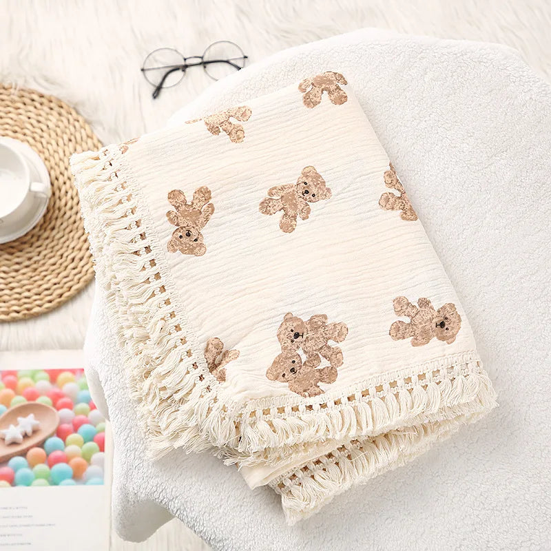 The LillyGreen CozyFold™ Muslin Throw – Lightweight Fringe Blanket for Pets