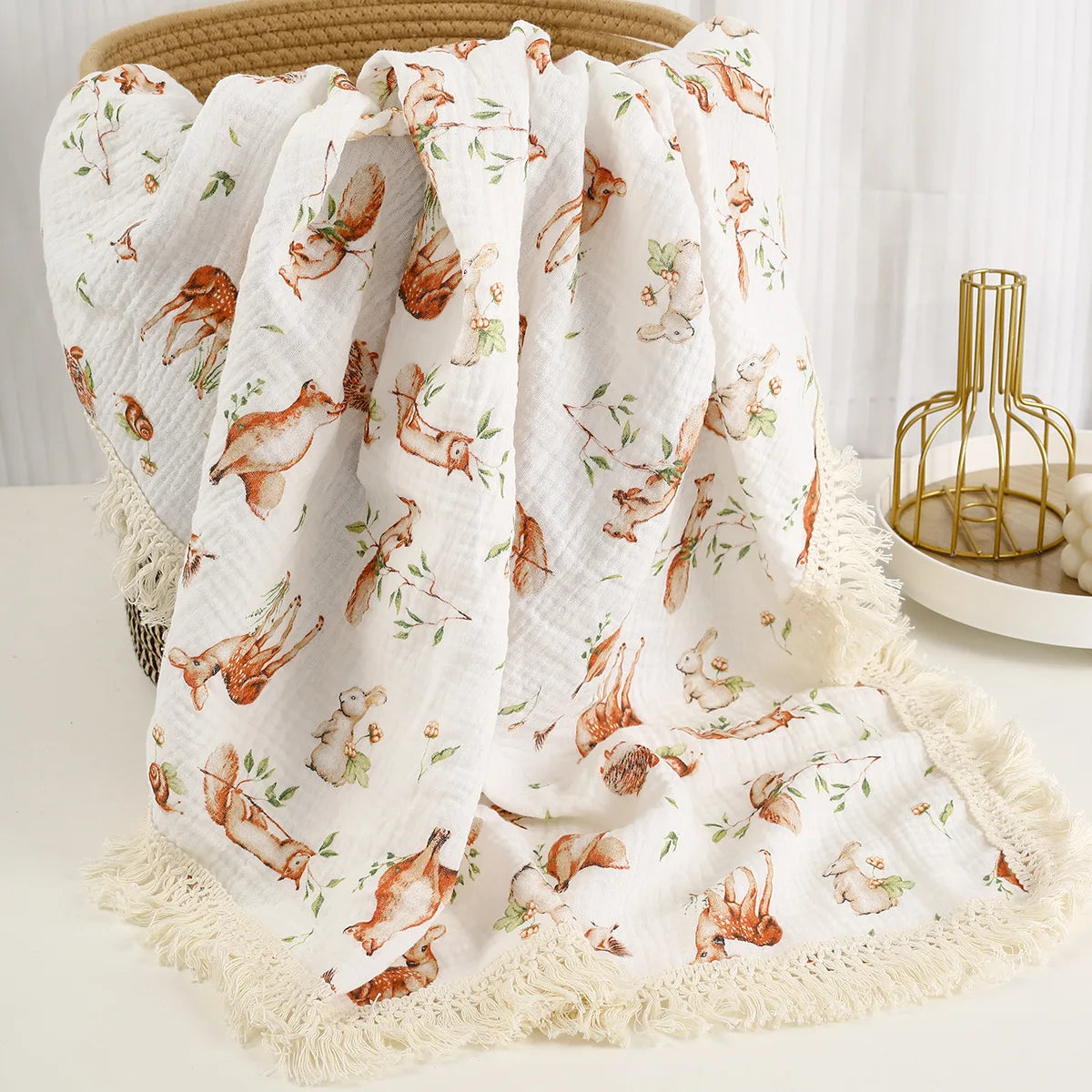 The LillyGreen CozyFold™ Muslin Throw – Lightweight Fringe Blanket for Pets