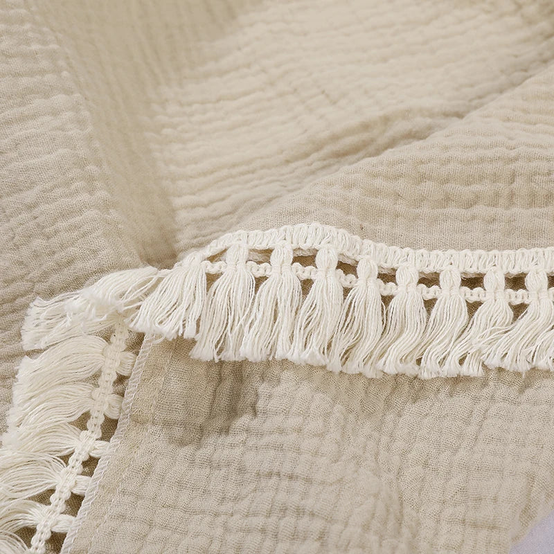 The LillyGreen CozyFold™ Muslin Throw – Lightweight Fringe Blanket for Pets