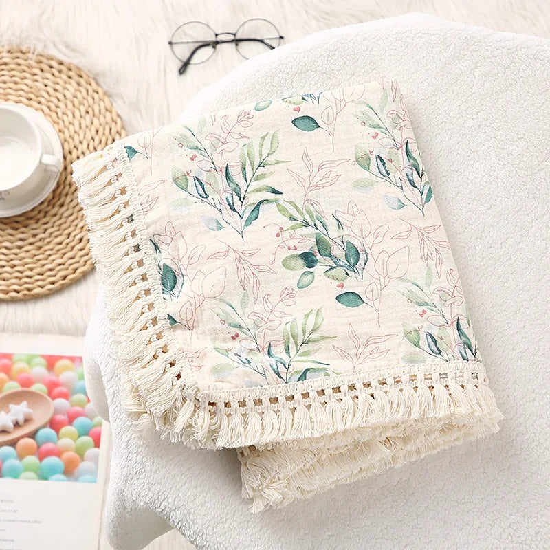 The LillyGreen CozyFold™ Muslin Throw – Lightweight Fringe Blanket for Pets