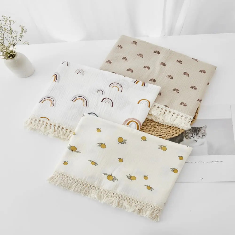The LillyGreen CozyFold™ Muslin Throw – Lightweight Fringe Blanket for Pets