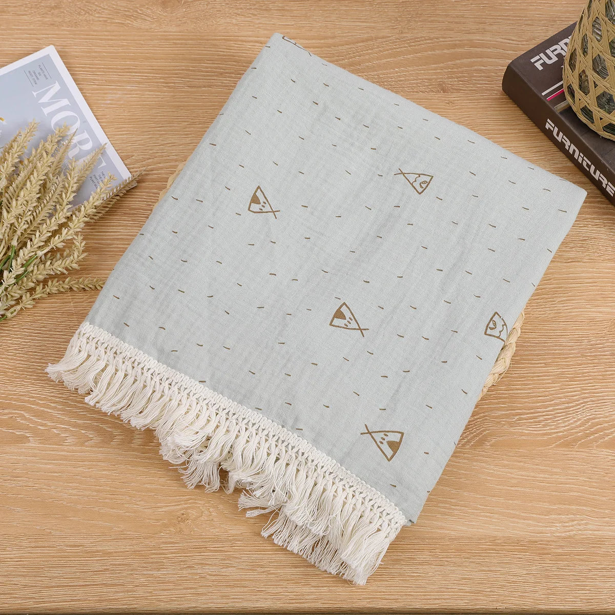 The LillyGreen CozyFold™ Muslin Throw – Lightweight Fringe Blanket for Pets