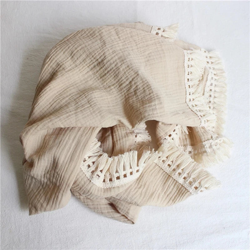The LillyGreen CozyFold™ Muslin Throw – Lightweight Fringe Blanket for Pets