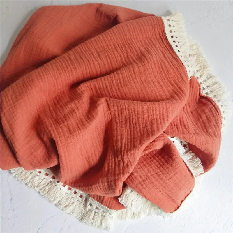 The LillyGreen CozyFold™ Muslin Throw – Lightweight Fringe Blanket for Pets