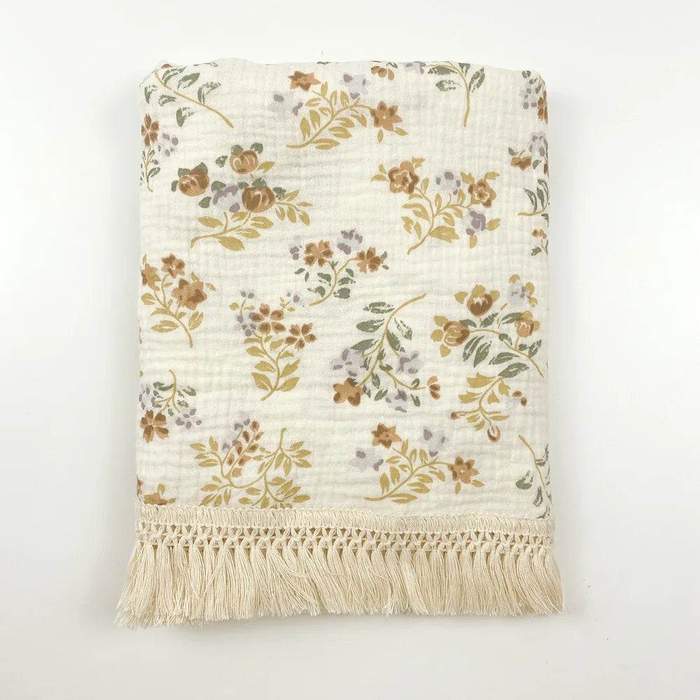 The LillyGreen CozyFold™ Muslin Throw – Lightweight Fringe Blanket for Pets