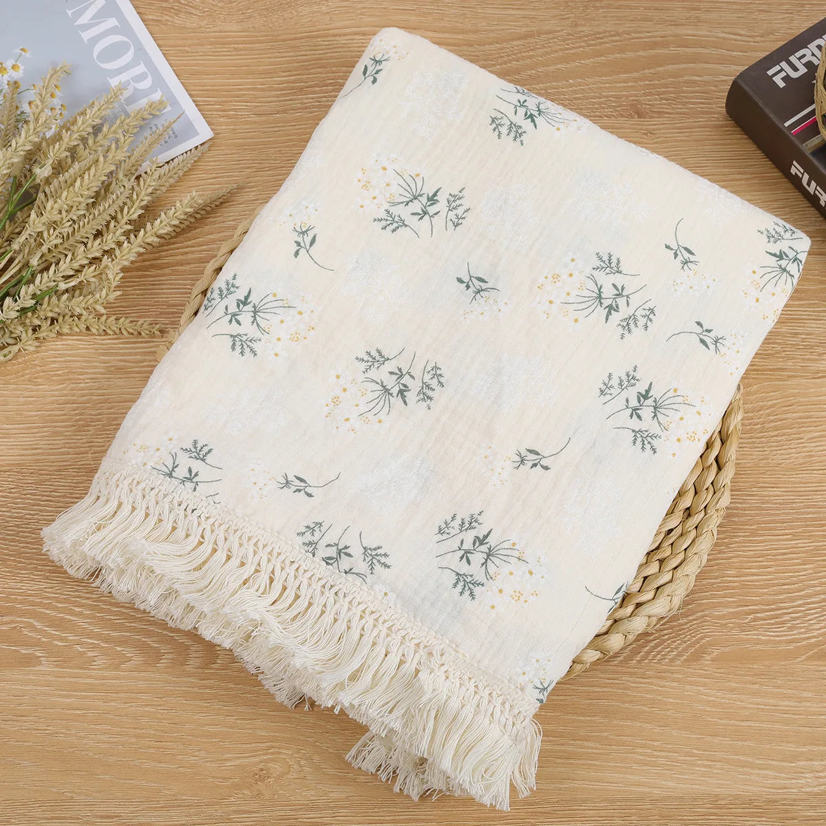 The LillyGreen CozyFold™ Muslin Throw – Lightweight Fringe Blanket for Pets