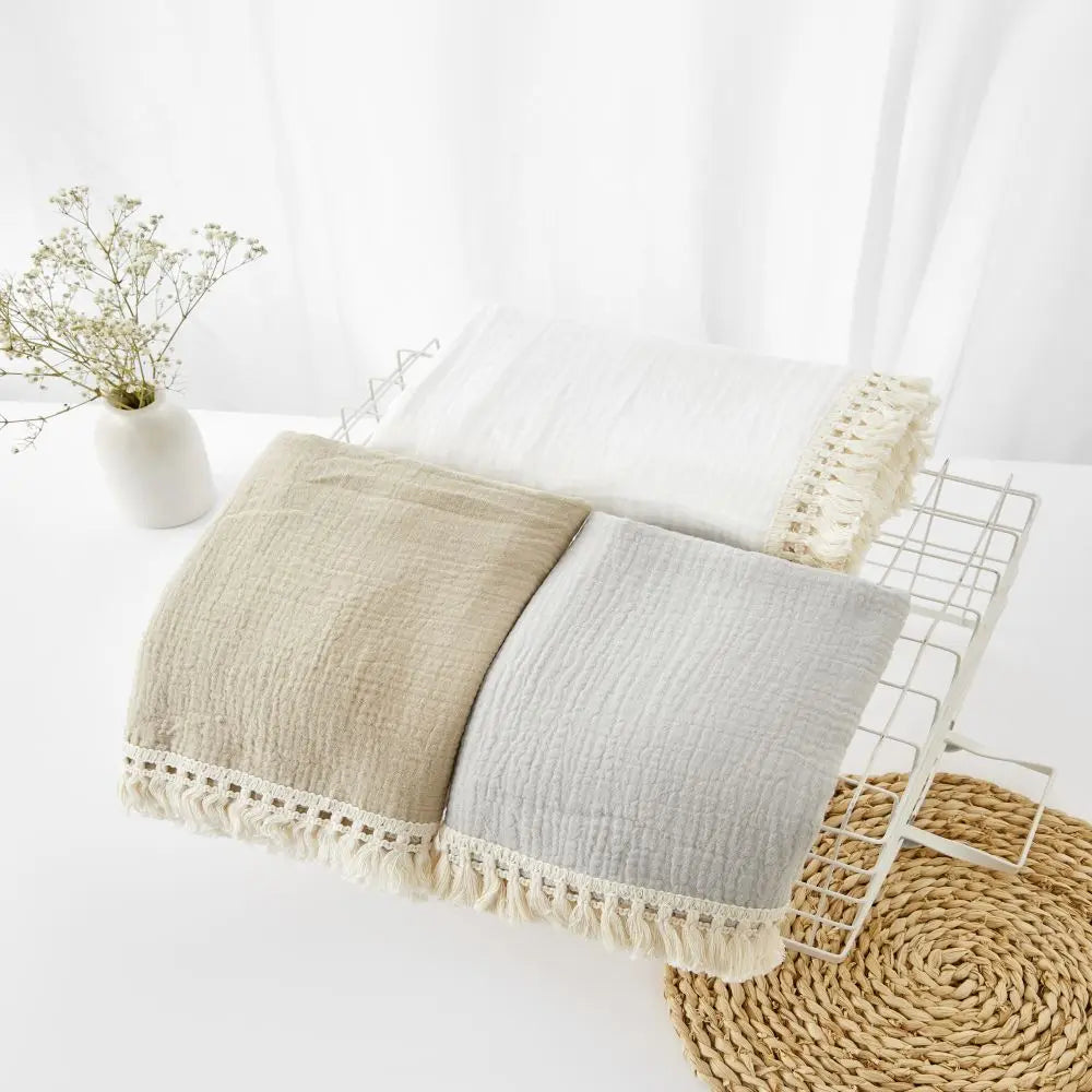 The LillyGreen CozyFold™ Muslin Throw – Lightweight Fringe Blanket for Pets
